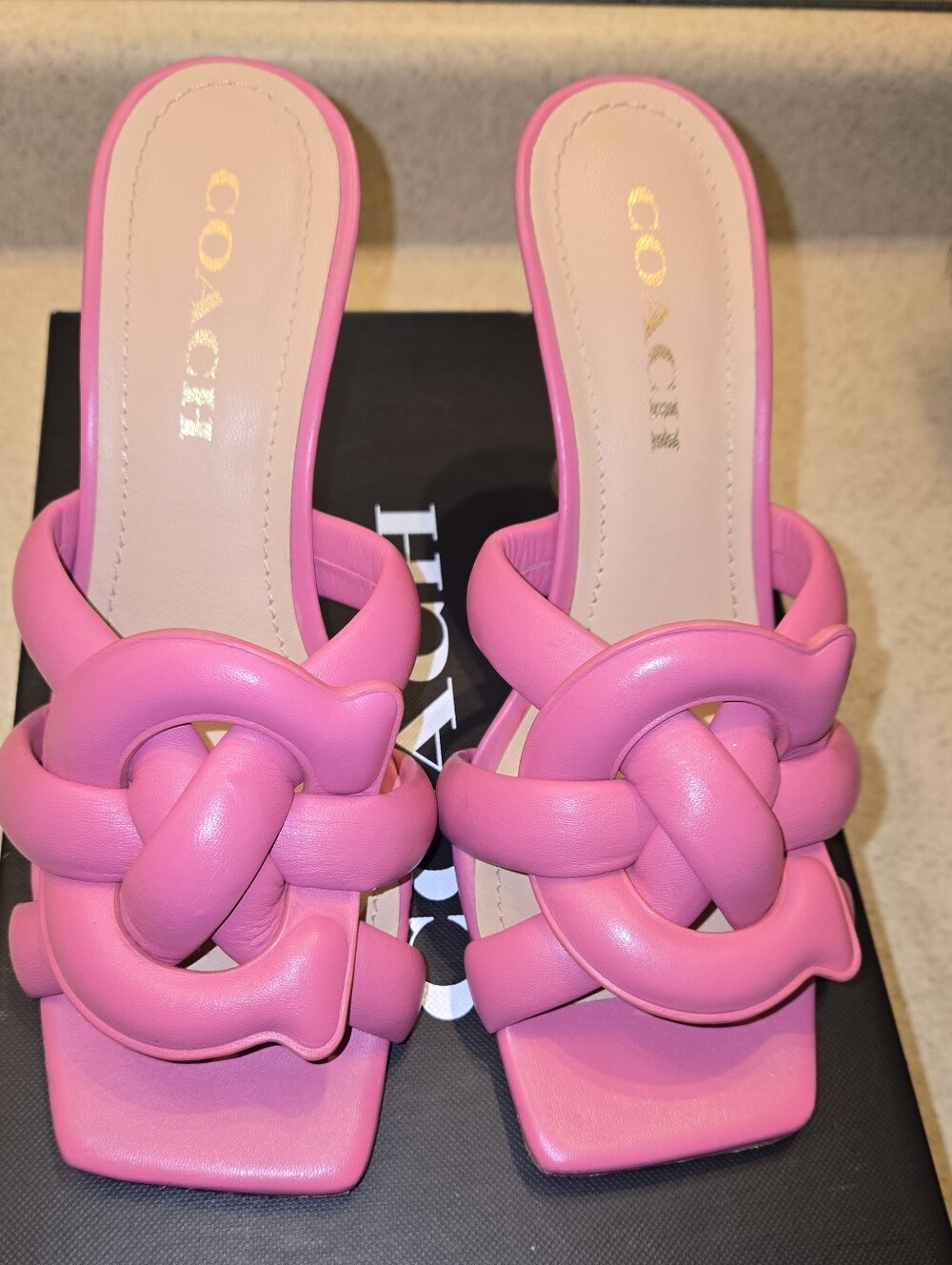 Coach Pink Braided Knot Slide Mules - Picture 3 of 4